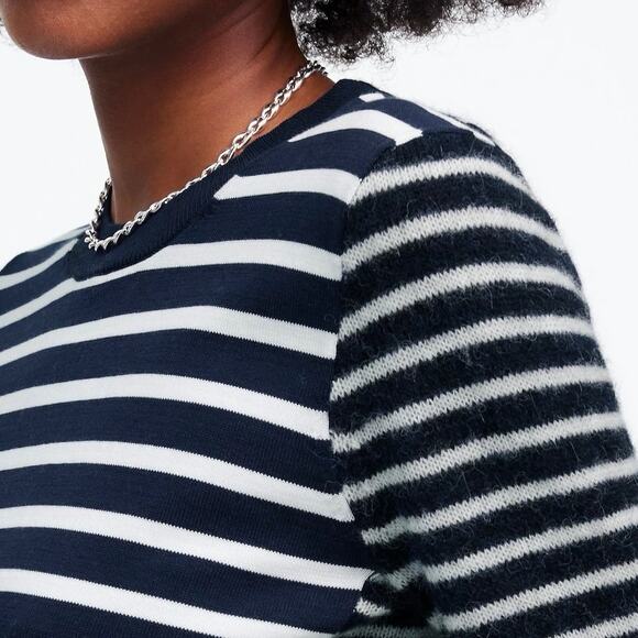 NWT Madewell Mixed-Yarn Cotton Alpaca Striped Sweater In Navy Cream Size XXL - Picture 4 of 11